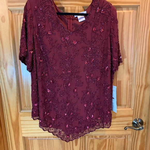 Roaman's Burgundy Beaded Blouse - Picture 2 of 7
